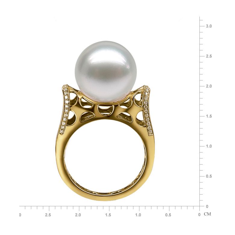 Bague signature perle des mers du sud - Corail starlette diamanté or jaune - 3