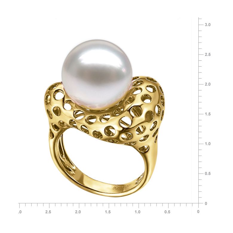 Bague chaloupée corail starlette - Perle des mers du sud or jaune - 6