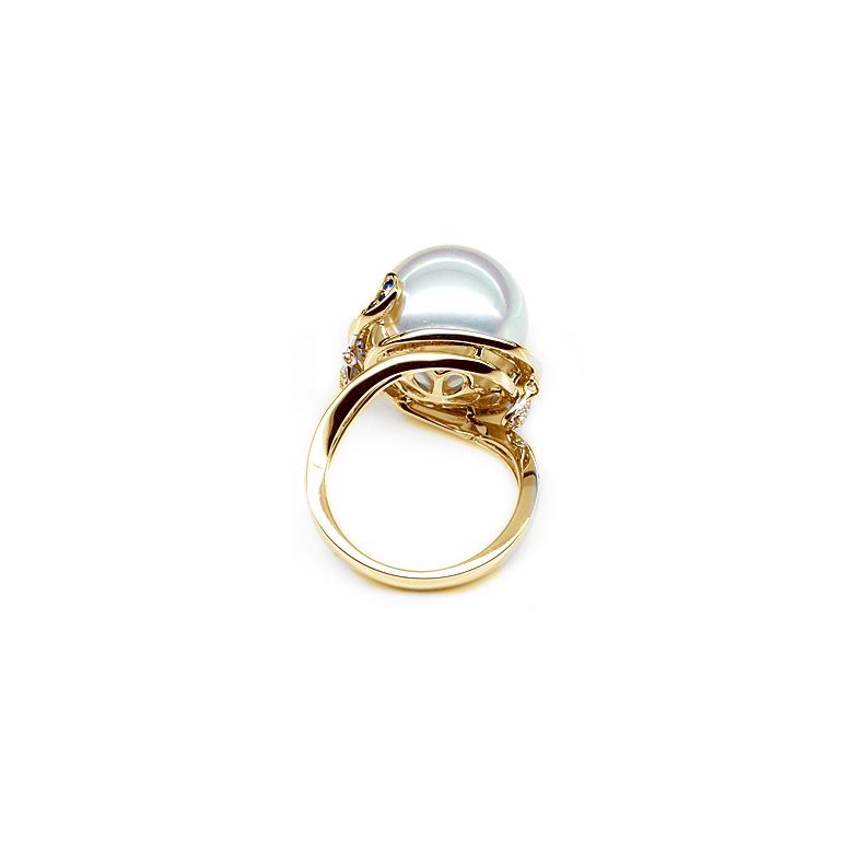 Bague de l'Île Bruny - Perle Australie blanche - Diamants, saphirs or jaune - 5