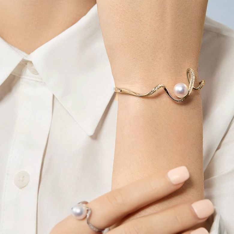 Bracelet Ondine - Perle Akoya, Or Jaune, Diamants - 2