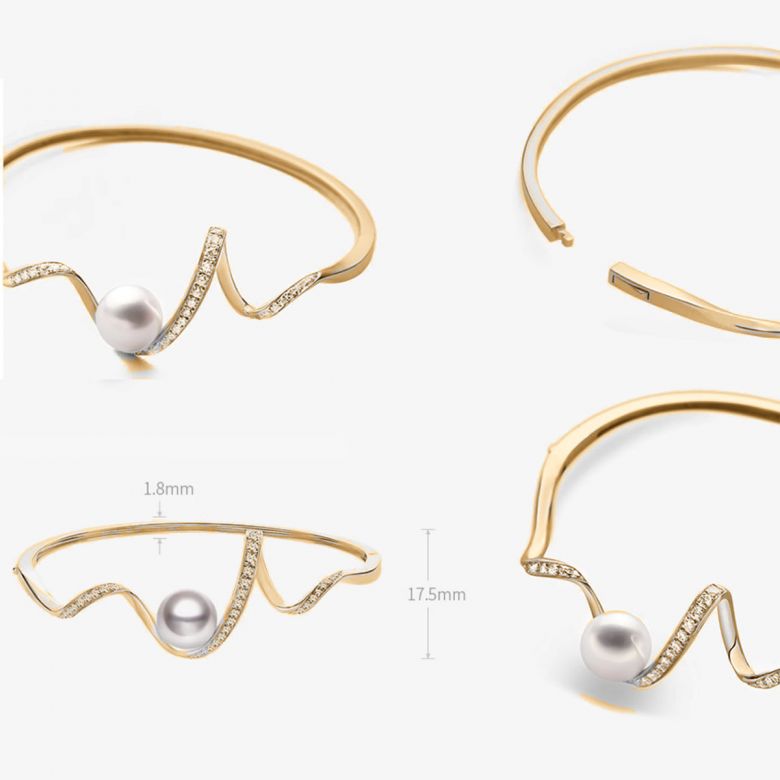 Bracelet Ondine - Perle Akoya, Or Jaune, Diamants - 5
