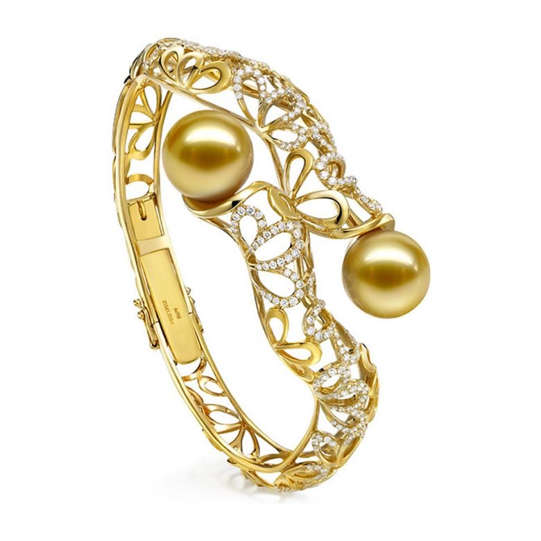 Bracelet joaillerie Bangle - Ondulation et pétales - Perles Australie - 1