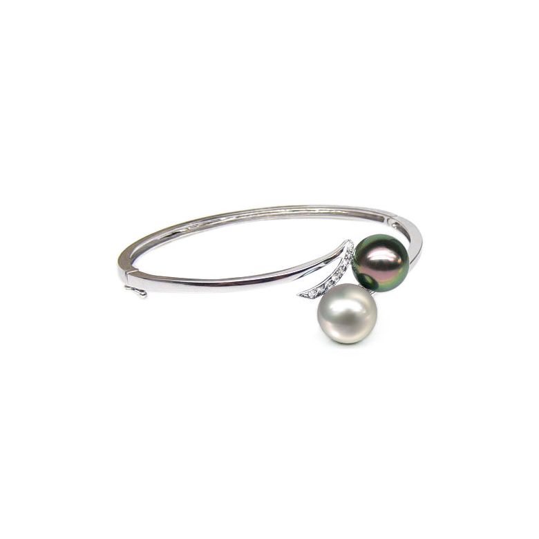 Bracelet or blanc, diamants et perles des mers du sud multicolores - 1