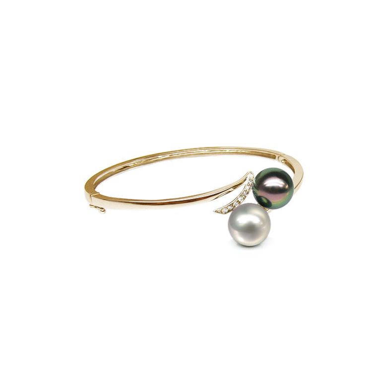 Bracelet or jaune, diamants - Perles mers sud multicolores - You & Me - 1