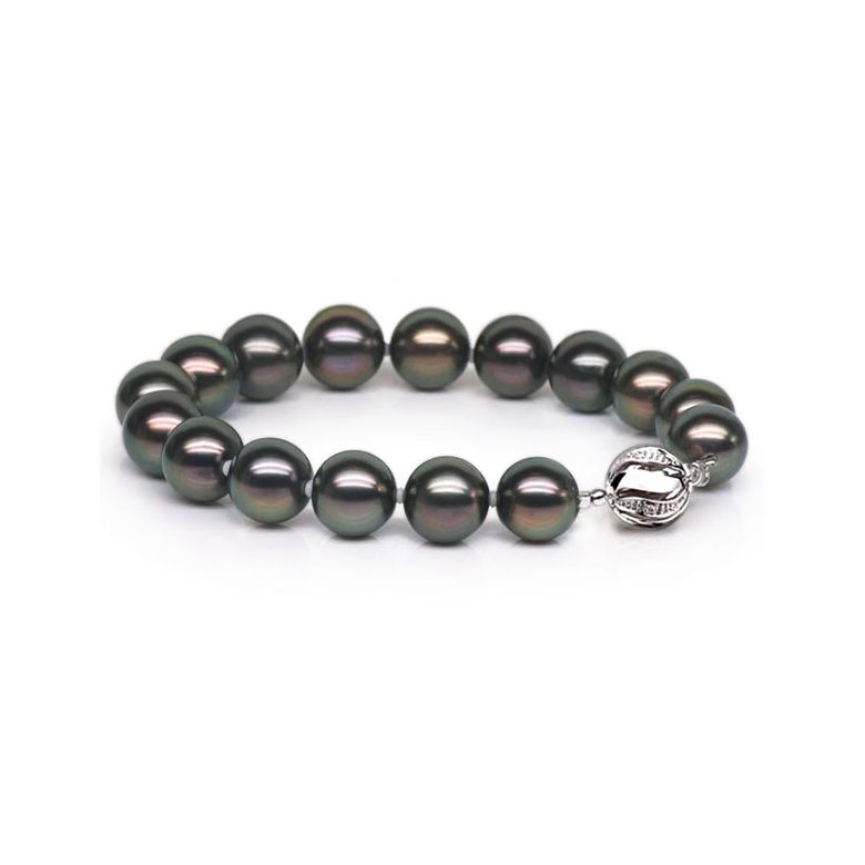 Bracelet perles Tahitiennes noires de 9/10mm - Fermoir en or - 2