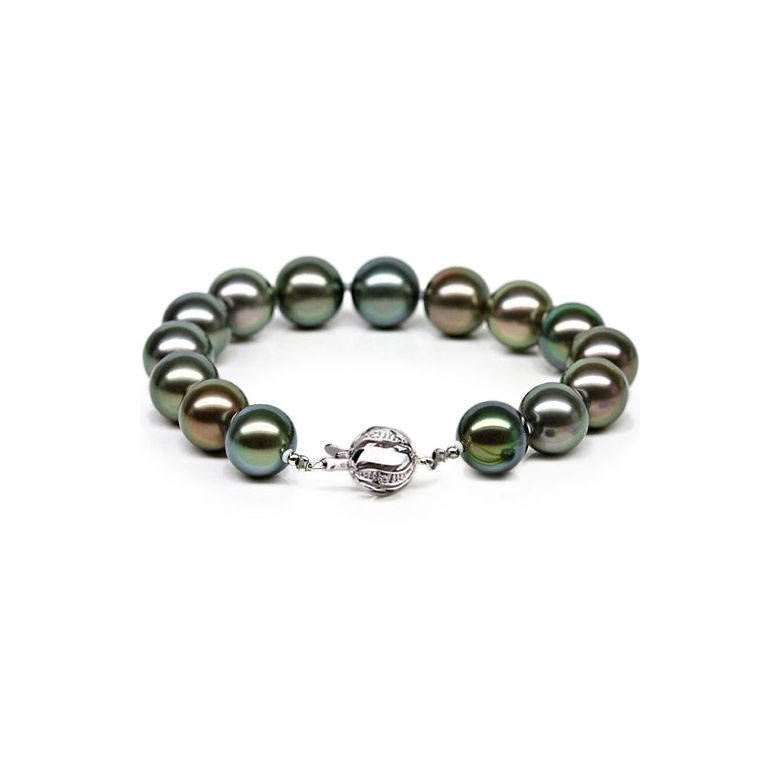 Bracelet perles de Tahiti multicolores - 9/10mm - Fermoir en or - 1