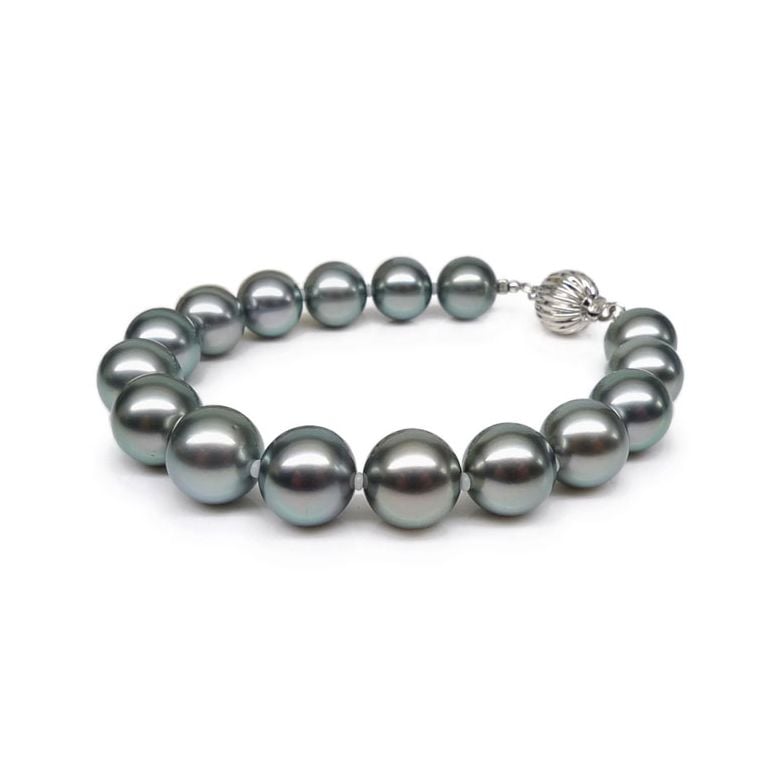 Bracelet perles de Tahiti grises - 9/10mm - Fermoir Or - 1