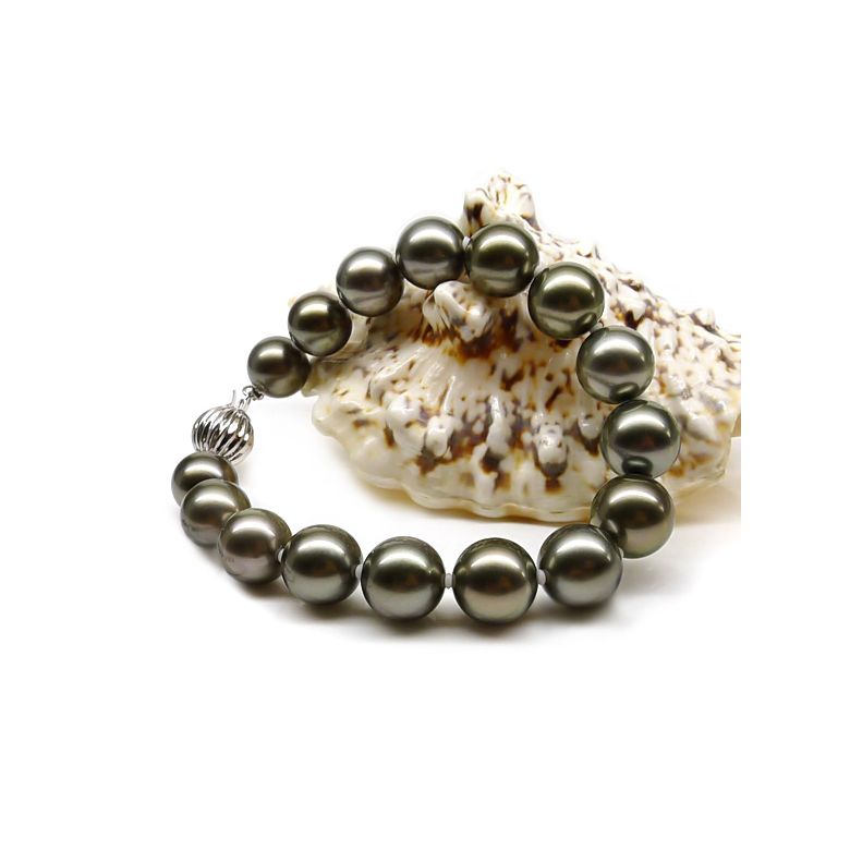 Bracelet perles Tahiti noires 9/10mm - Orient paon avec fermoir or - 2