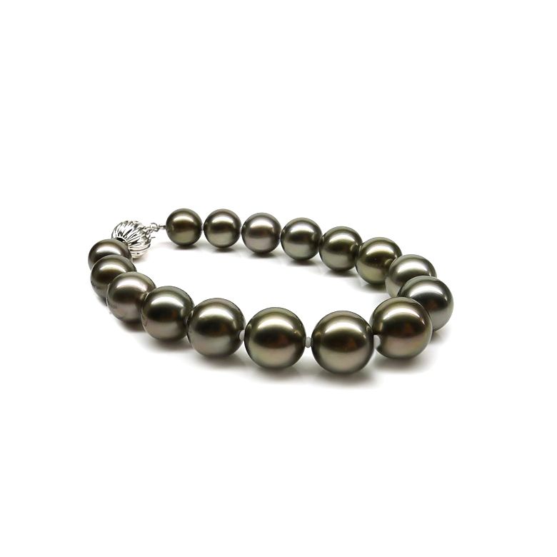 Bracelet perles Tahiti noires 9/10mm - Orient paon avec fermoir or - 1