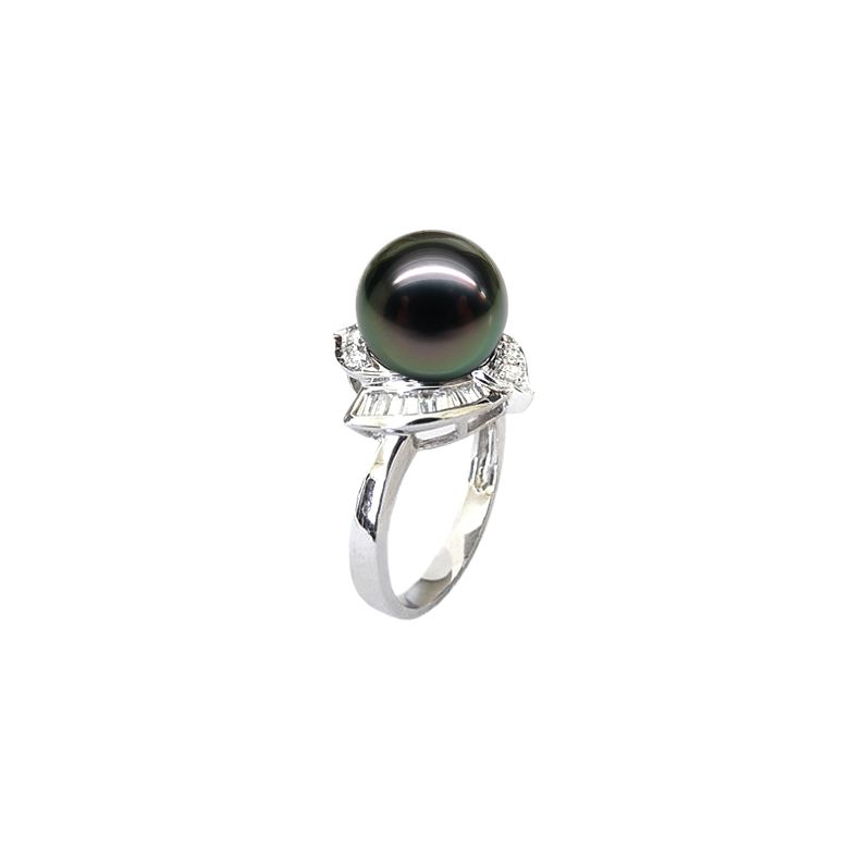 Bague Uracane - Perle de Tahiti - Or blanc, diamants princesses - 2