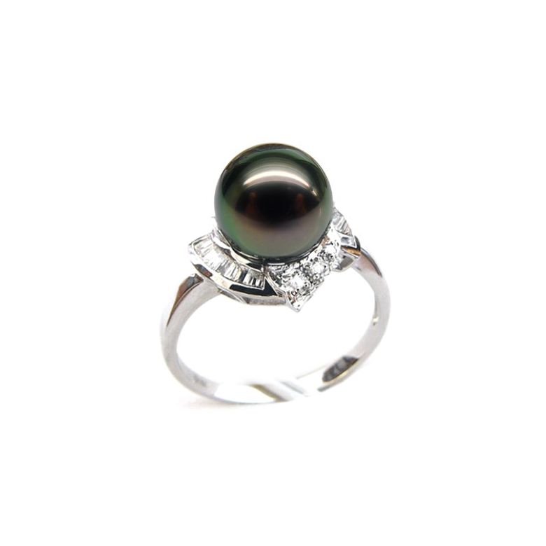 Bague Uracane - Perle de Tahiti - Or blanc, diamants princesses - 1