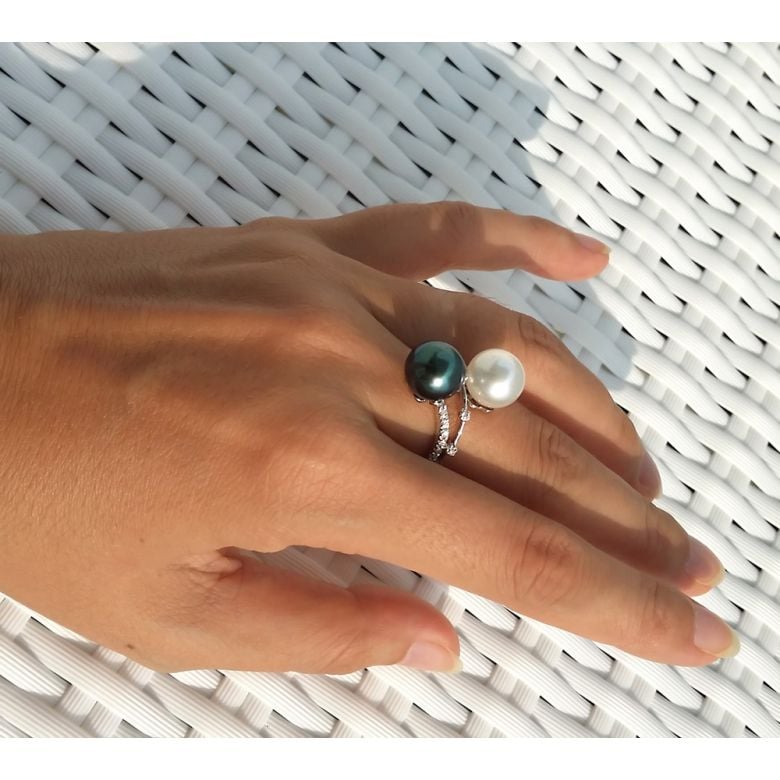 Bague Toi et Moi - Or blanc - Perles des mers du sud - 2