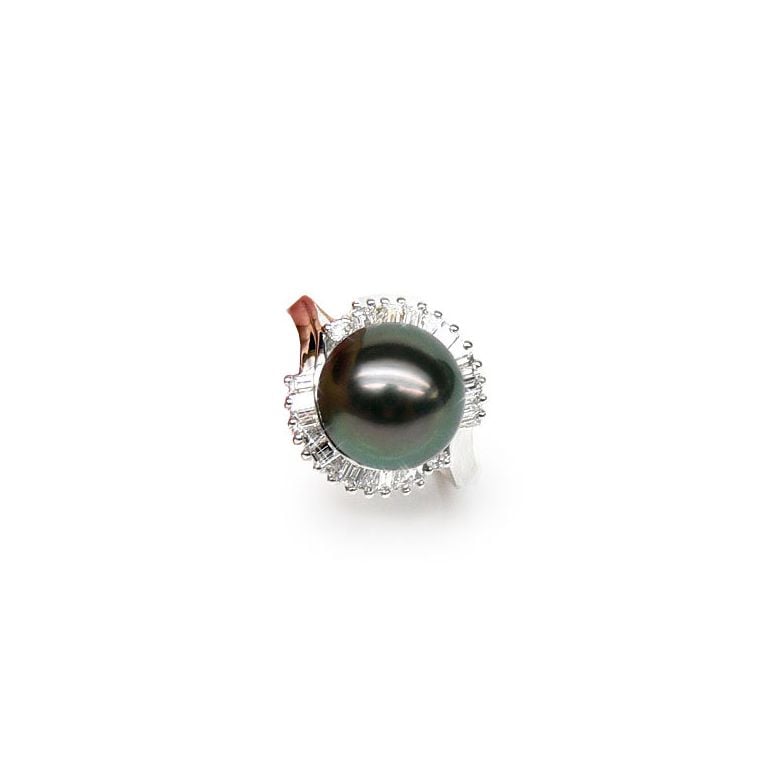 Bague couronne diamantée - Perle de Tahiti, or blanc - 4