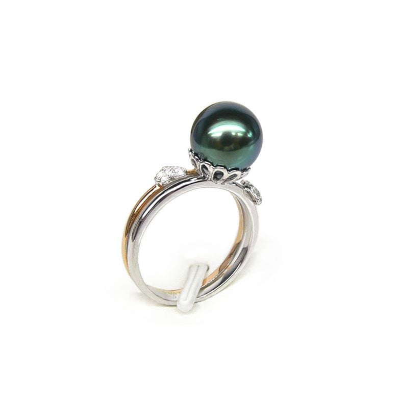 Bague coeurs - Ovation à l'amour - Perle de Tahiti - 2 ors, diamants - 1