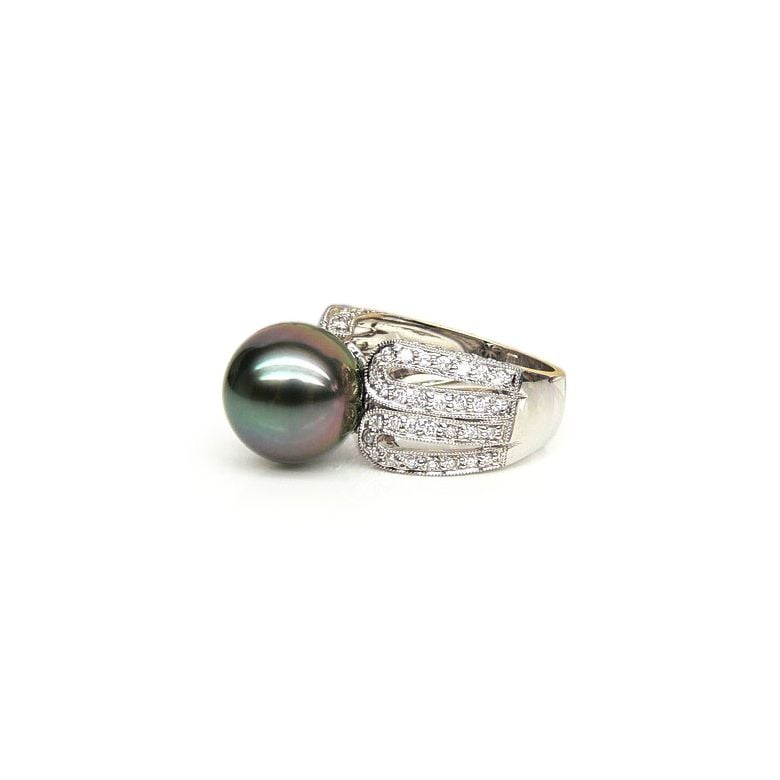 Bague de joaillerie - Luxe - Perle de Tahiti - Or blanc, diamants - 1