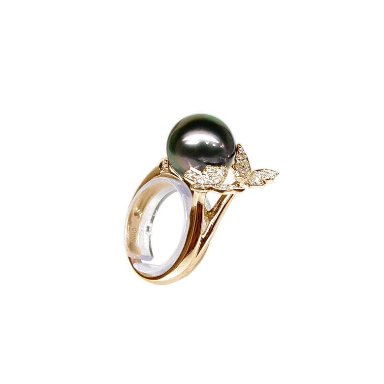 Bague gracieux - Perle de Tahiti - Or jaune, diamants - 1