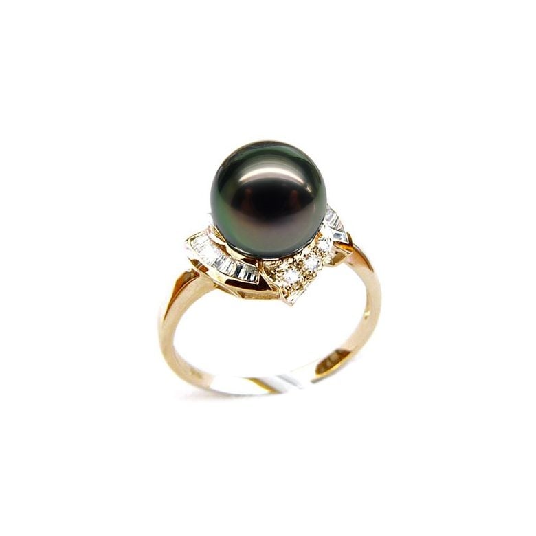 Bague Uracane - Perle de Tahiti - Or jaune, diamants princesses - 1