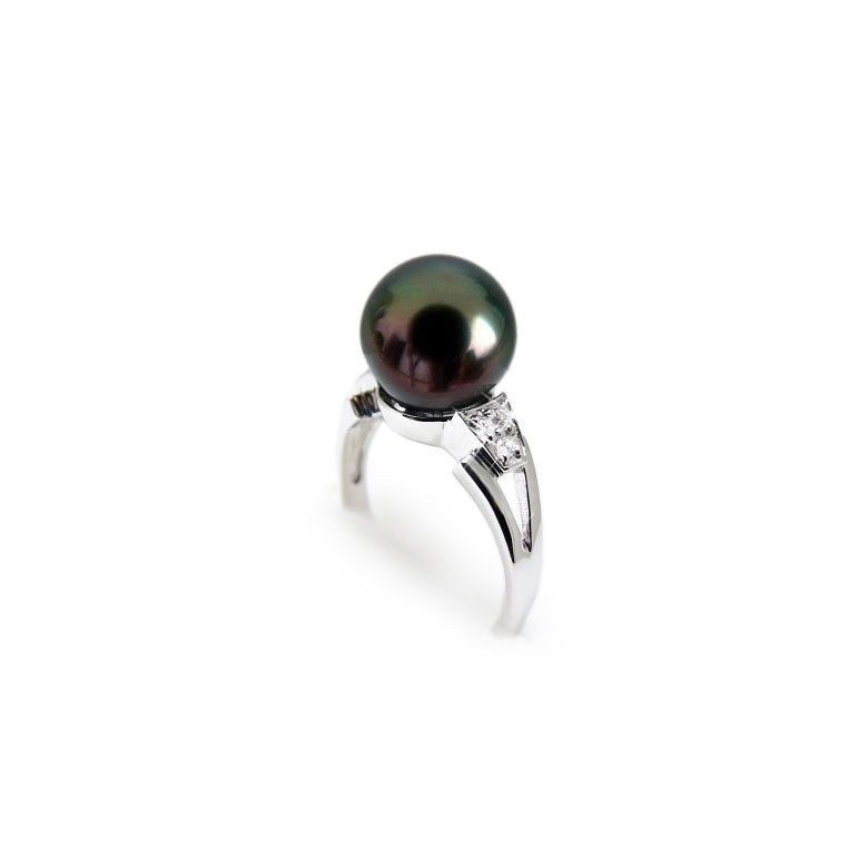 Bague Tahiti Nui - Or Blanc, Diamants & Perle de Tahiti | Gemperles - 1