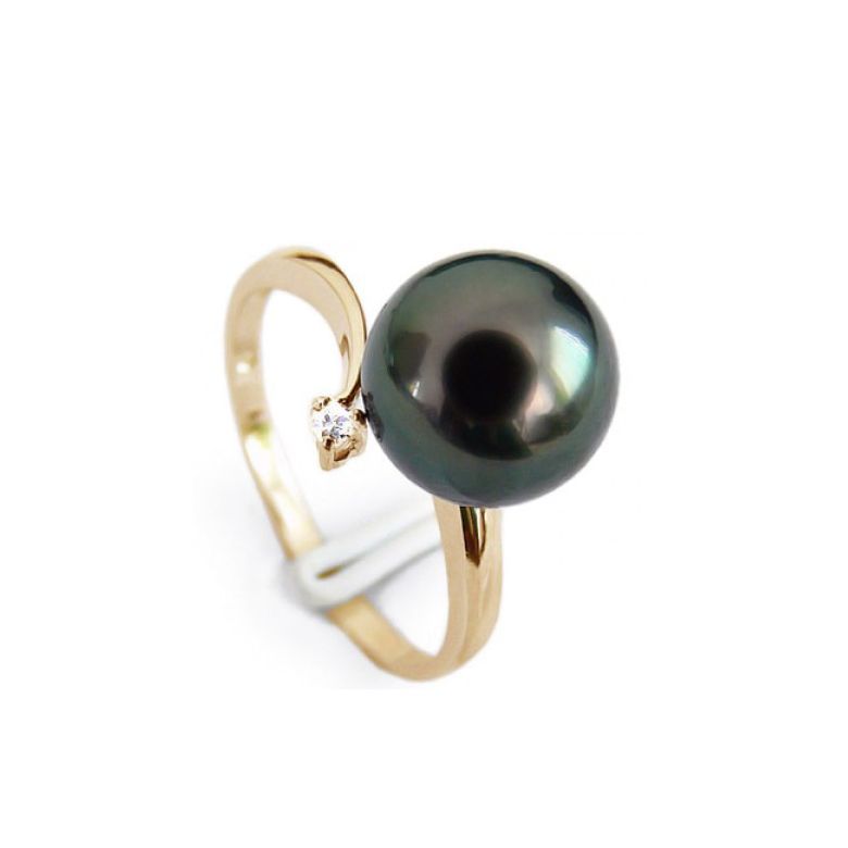 Bague Îles Gambier Perle de Tahiti noire. Or jaune, diamant - 1