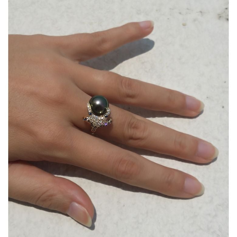 Bague étoile de mer - Perle de Tahiti - Or jaune, diamants, saphirs - 3