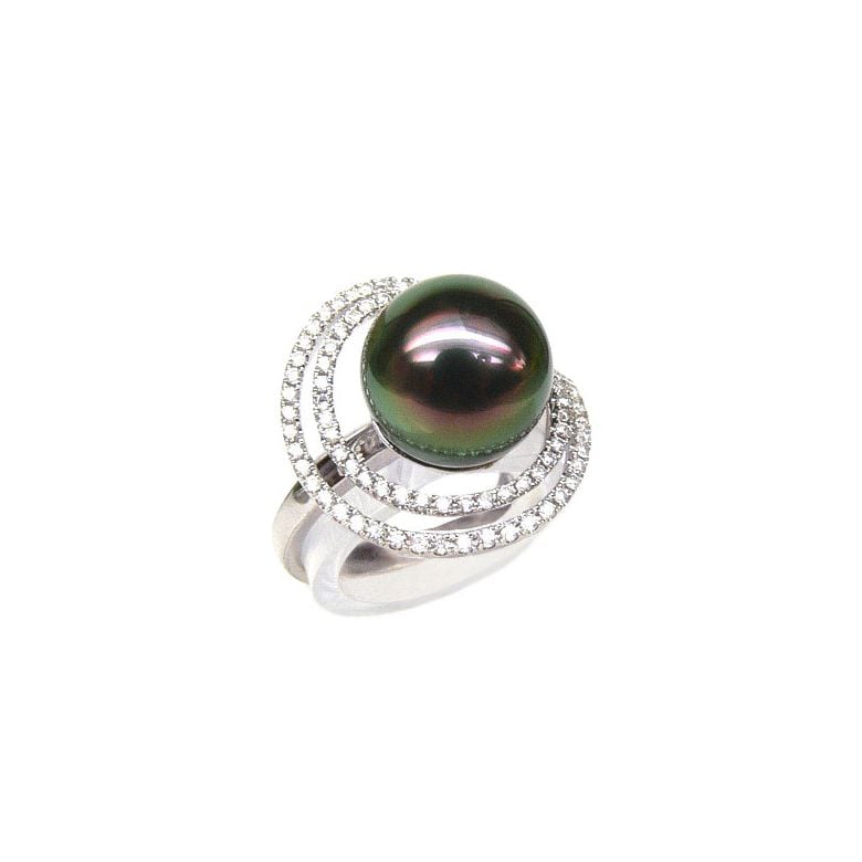 Création d'orfèvrerie - Bague luxe - Perle de Tahiti, or blanc, diamants - 1