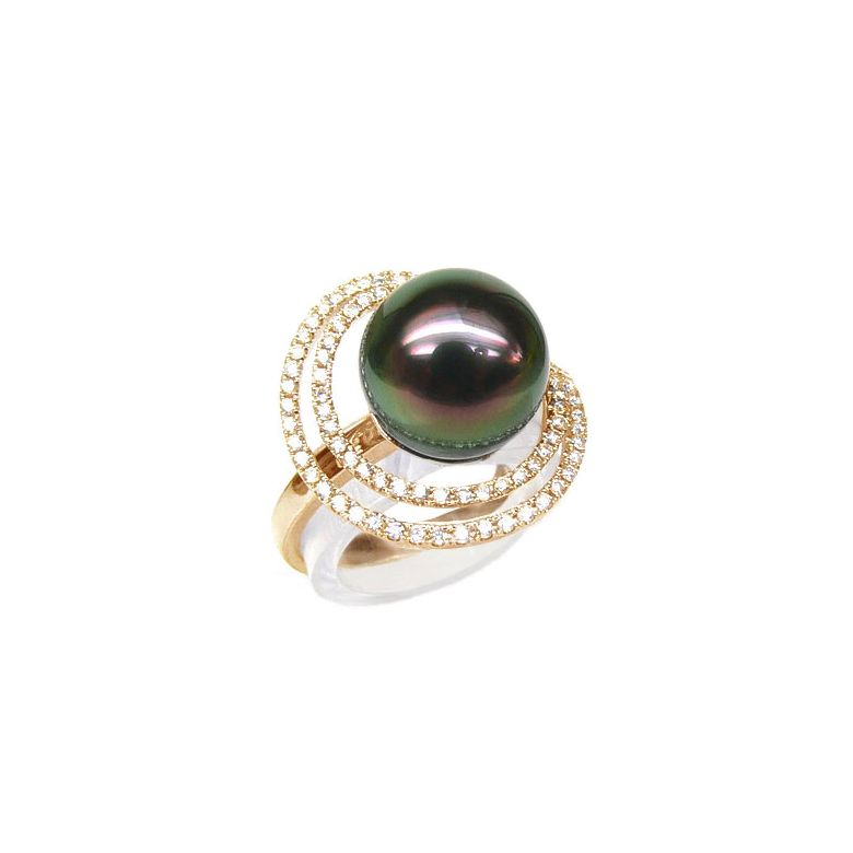 Création d'orfèvrerie - Bague luxe - Perle de Tahiti, or jaune, diamants - 1