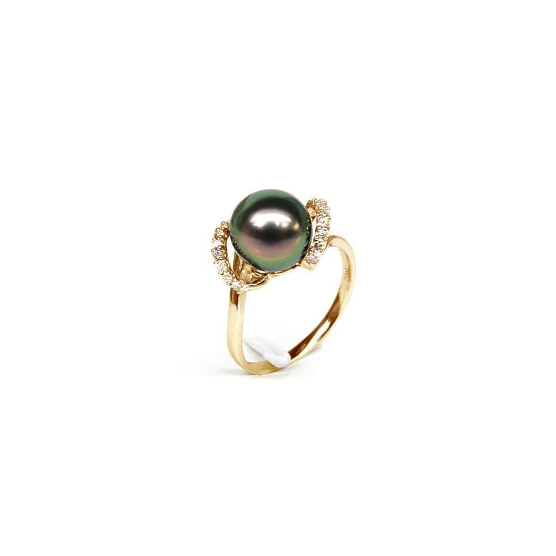 Bague Marion - Perle Tahiti paon aubergine - Or jaune, diamants - 1