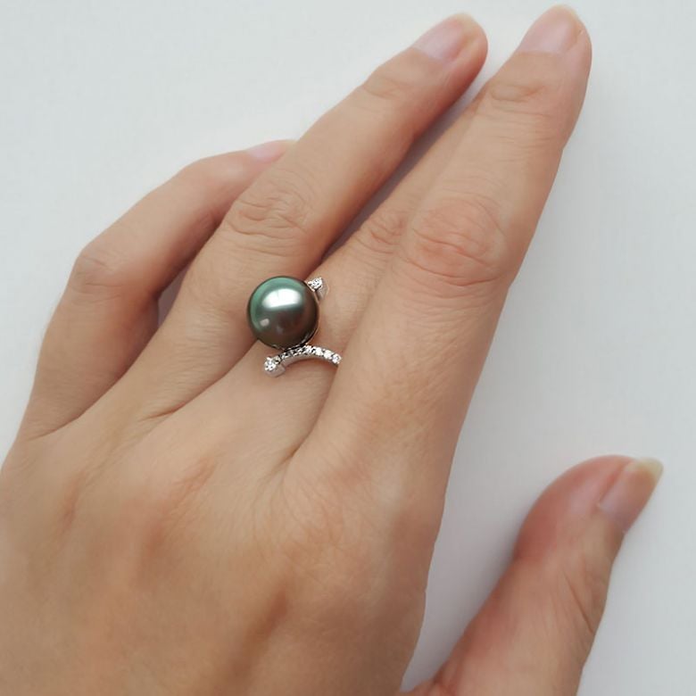 Bague L'Île sous le Vent - Perle de Tahiti - Or blanc, diamants sertis - 8