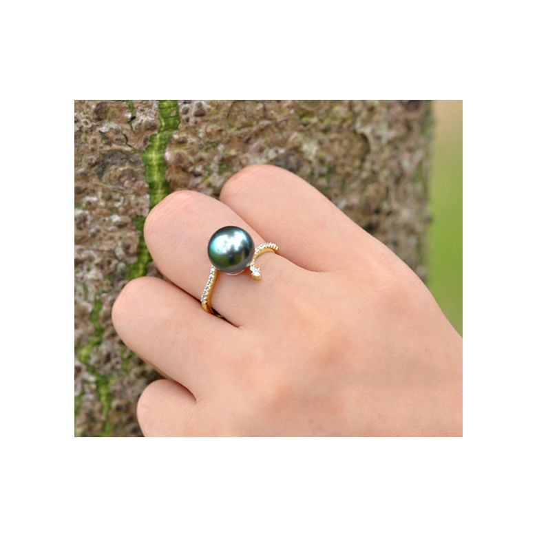 Bague L'Île sous le Vent - Perle de Tahiti - Or jaune, diamants sertis - 2
