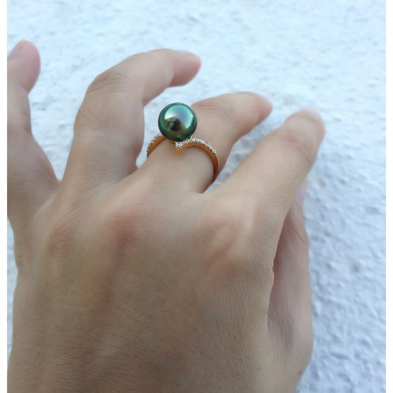 Bague L'Île sous le Vent - Perle de Tahiti - Or jaune, diamants sertis - 6
