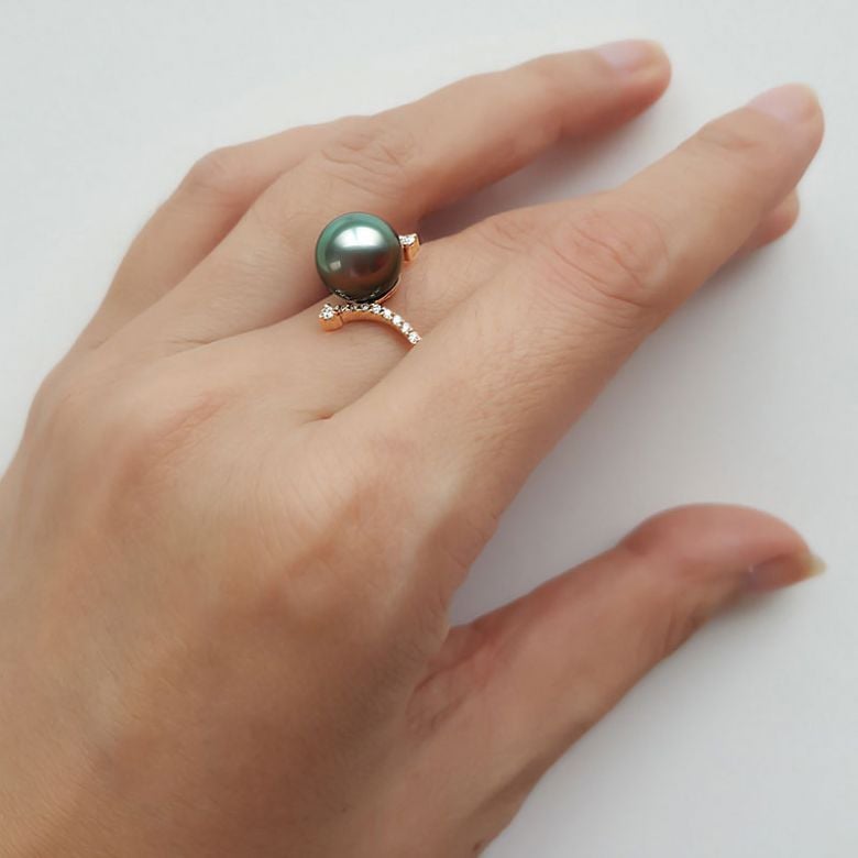 Bague L'Île sous le Vent - Perle de Tahiti - Or blanc, diamants sertis - 7