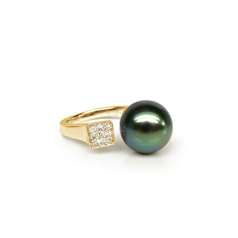 Création bague or jaune - Perle de Tahiti - Pavage diamants - 1