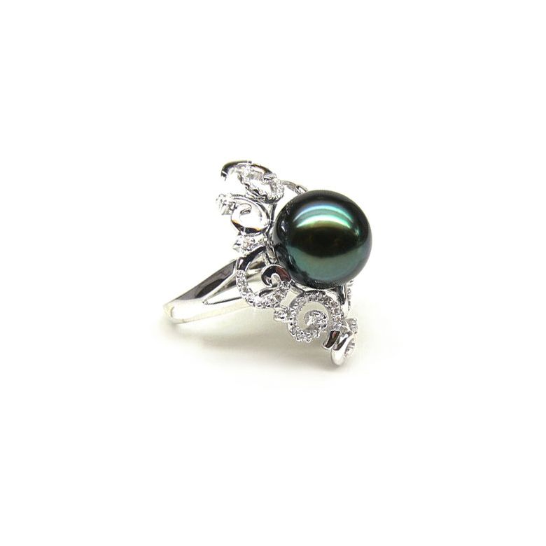 Bague Mindanao - Perle de Tahiti - Or blanc, diamants sertis griffes - 2
