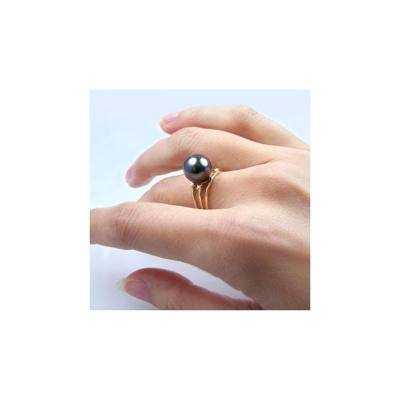 Bague 3 anneaux liés - Perle de Tahiti - Or rose, diamants - 4
