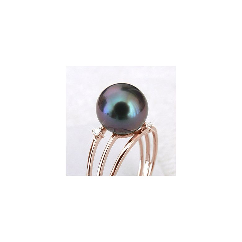 Bague 3 anneaux liés - Perle de Tahiti - Or rose, diamants - 5