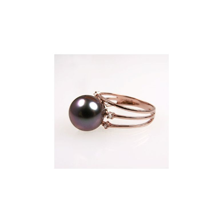 Bague 3 anneaux liés - Perle de Tahiti - Or rose, diamants - 6
