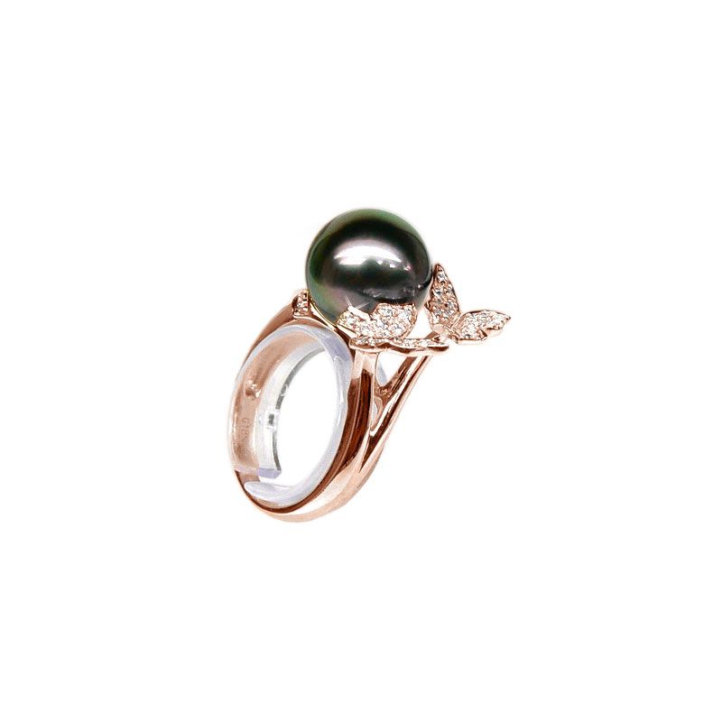 Bague gracieux - Perle de Tahiti - Or rose, diamants - 1