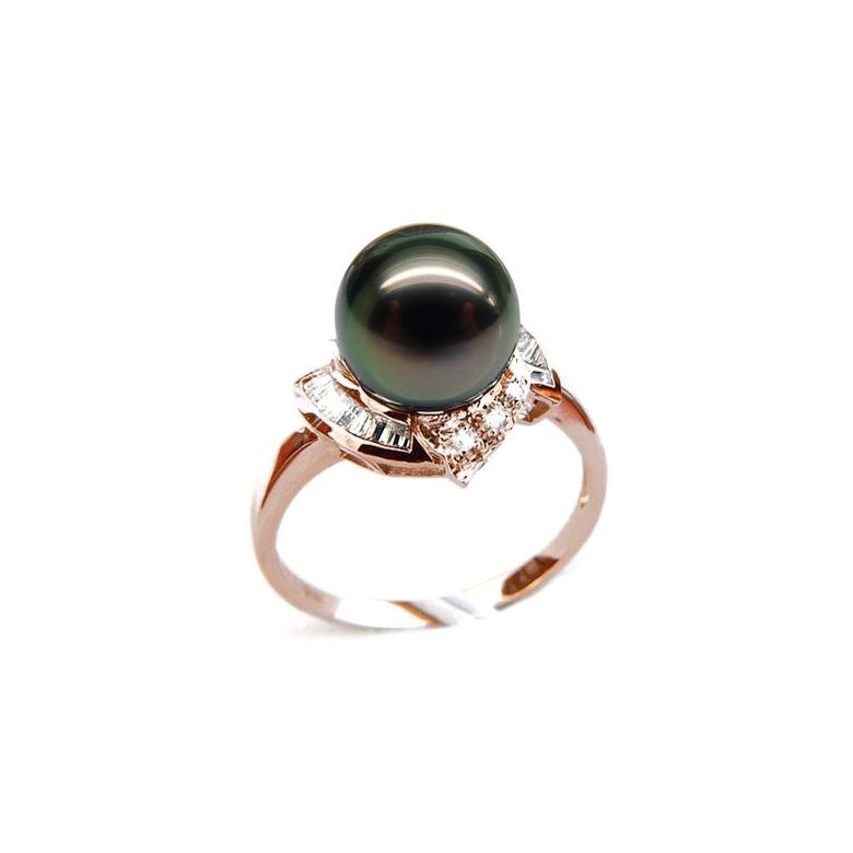 Bague Uracane - Perle de Tahiti - Or rose, diamants princesses - 1