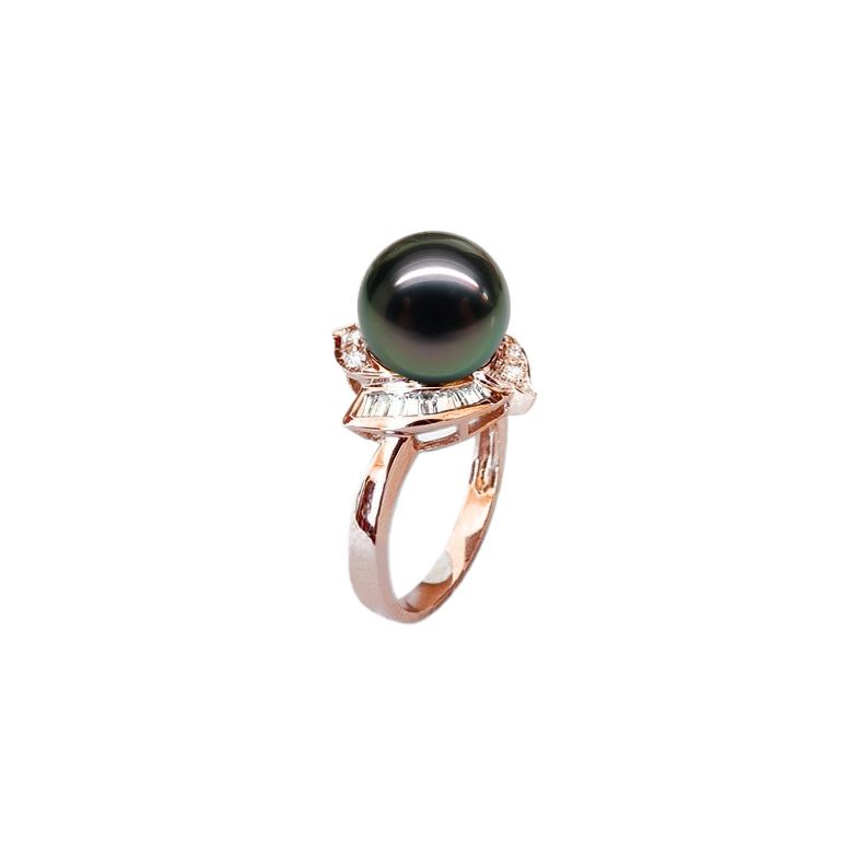 Bague Uracane - Perle de Tahiti - Or rose, diamants princesses - 2