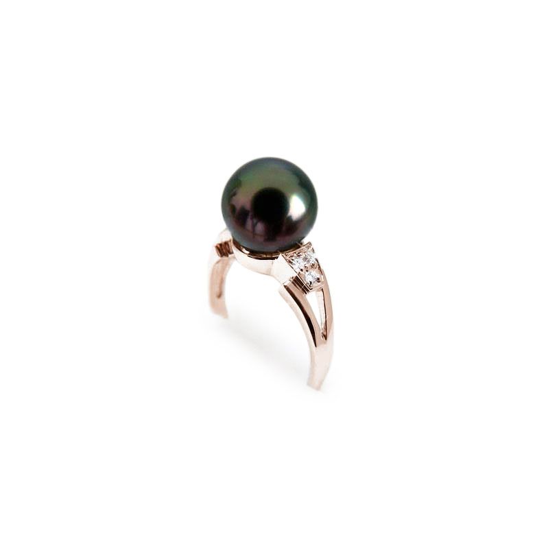 Bague Tahiti Nui - Or Rose, Diamants & Perle de Tahiti | Gemperles - 1