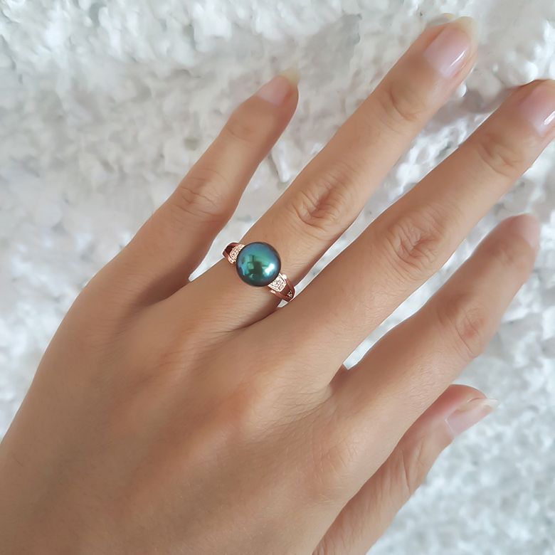 Bague Tahiti Nui - Or Rose, Diamants & Perle de Tahiti | Gemperles - 2