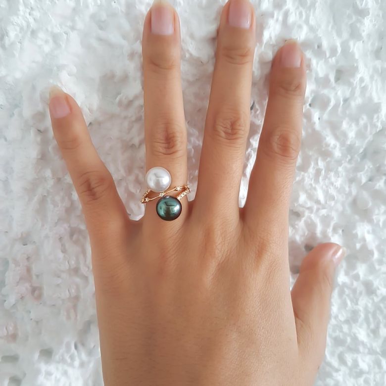 Bague Toi et Moi - Or rose - Perles des mers du sud - 2