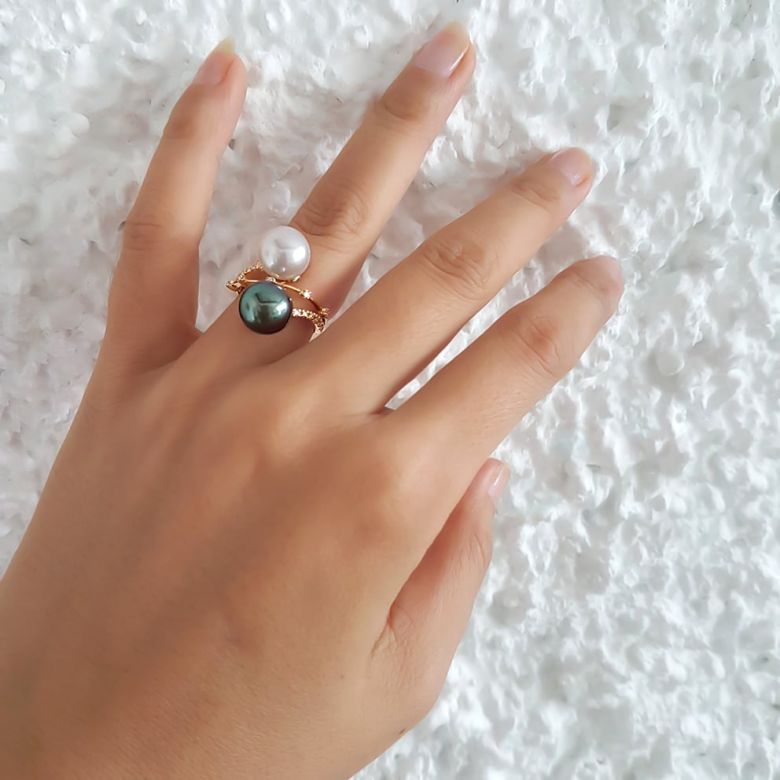 Bague Toi et Moi - Or rose - Perles des mers du sud - 3