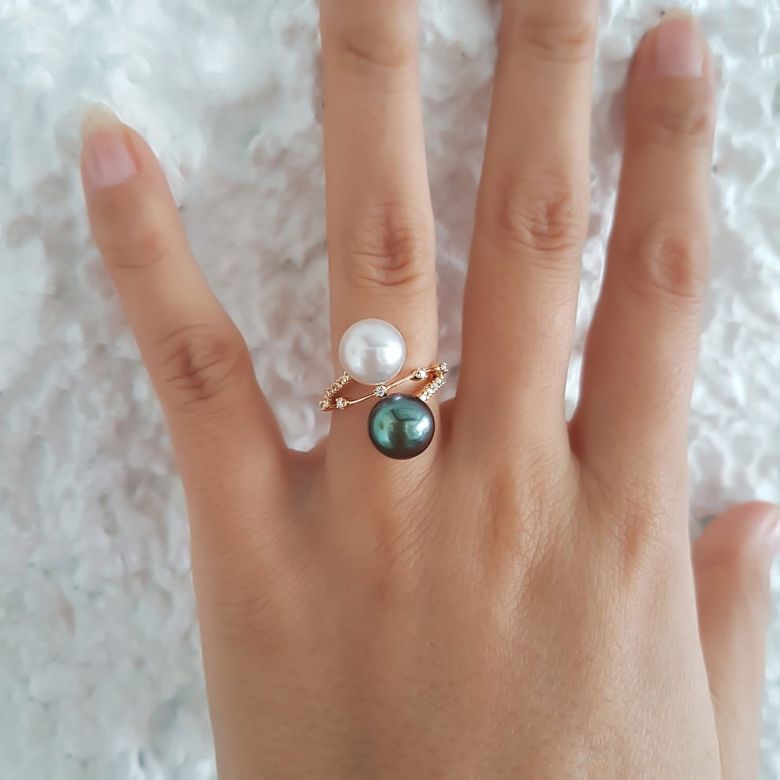 Bague Toi et Moi - Or rose - Perles des mers du sud - 4
