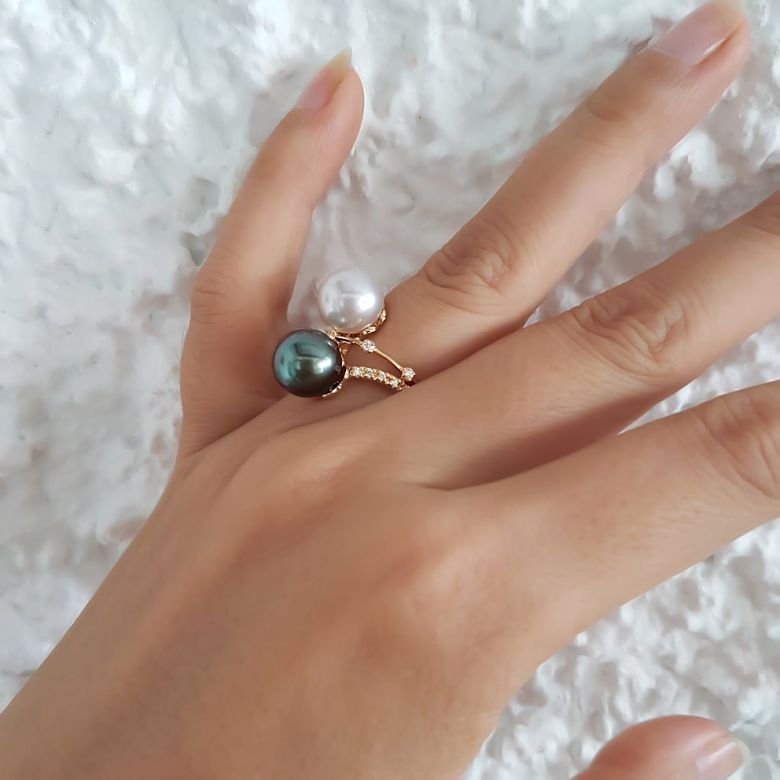Bague Toi et Moi - Or rose - Perles des mers du sud - 5