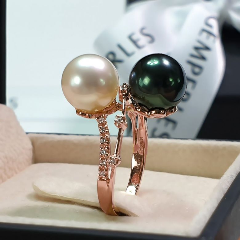 Bague Toi et Moi - Or rose - Perles des mers du sud - 6