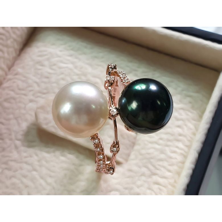 Bague Toi et Moi - Or rose - Perles des mers du sud - 7