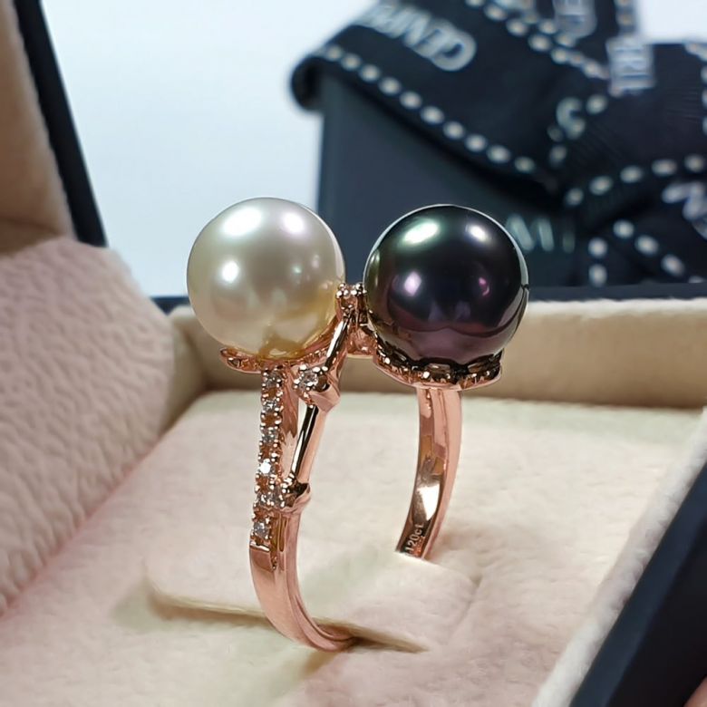 Bague Toi et Moi - Or rose - Perles des mers du sud - 9
