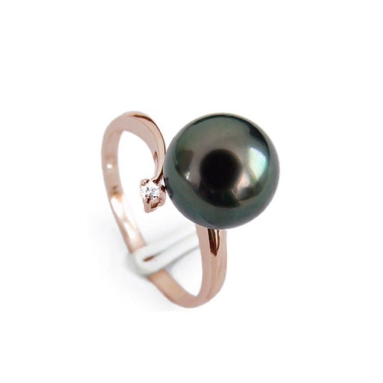 Bague Îles Gambier Perle de Tahiti noire. Or rose, diamant - 1