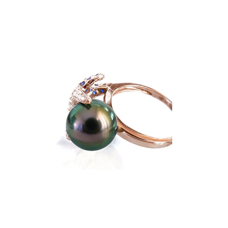 Bague étoile de mer - Perle de Tahiti - Or rose, diamants, saphirs - 4